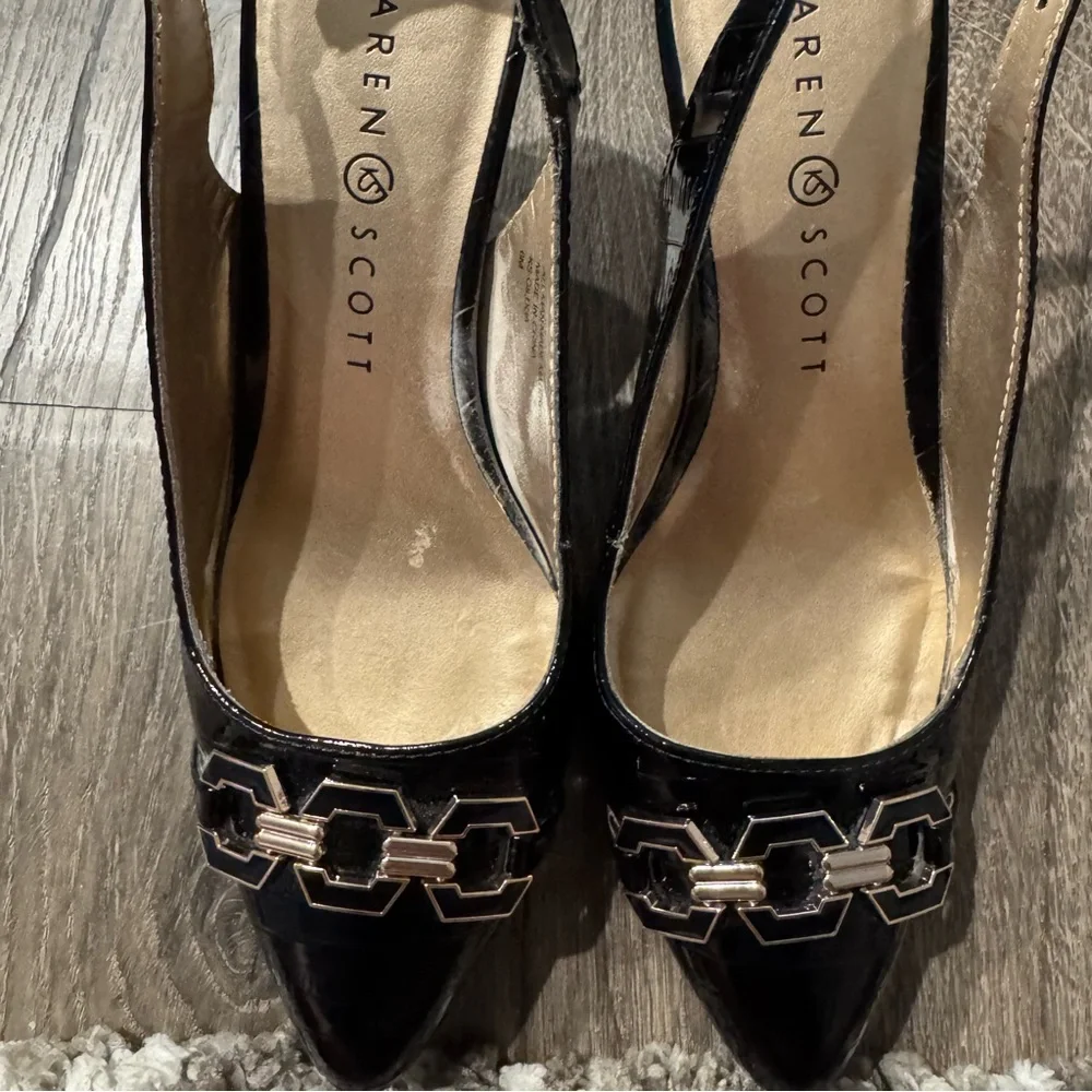 Karen Scott Black Heels with Chain Embellishment Gildyy slingback pumps size 6 - Picture 9 of 10